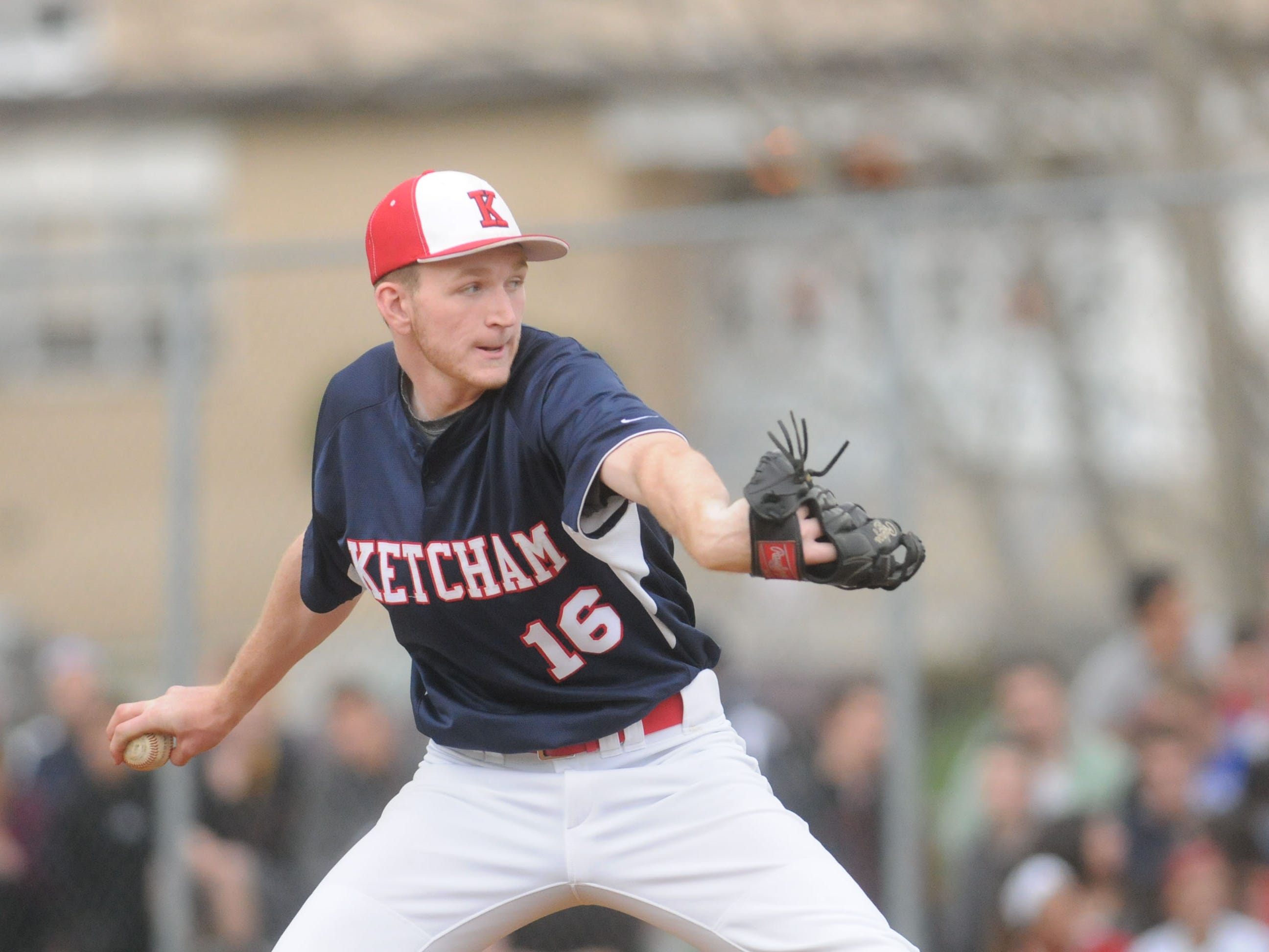Ketcham's Dylan D'Anna winds up a pitch in Friday's game against Arlington.
