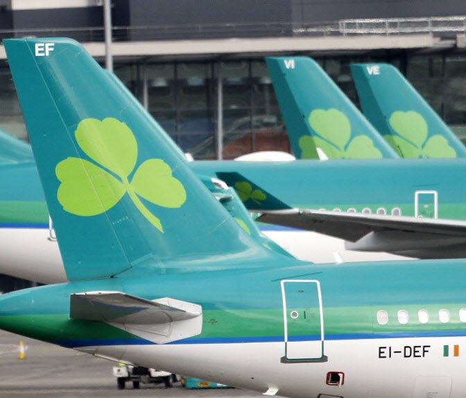 Aer Lingus planes at Dublin Airport in Ireland, on Jan. 27, 2015.