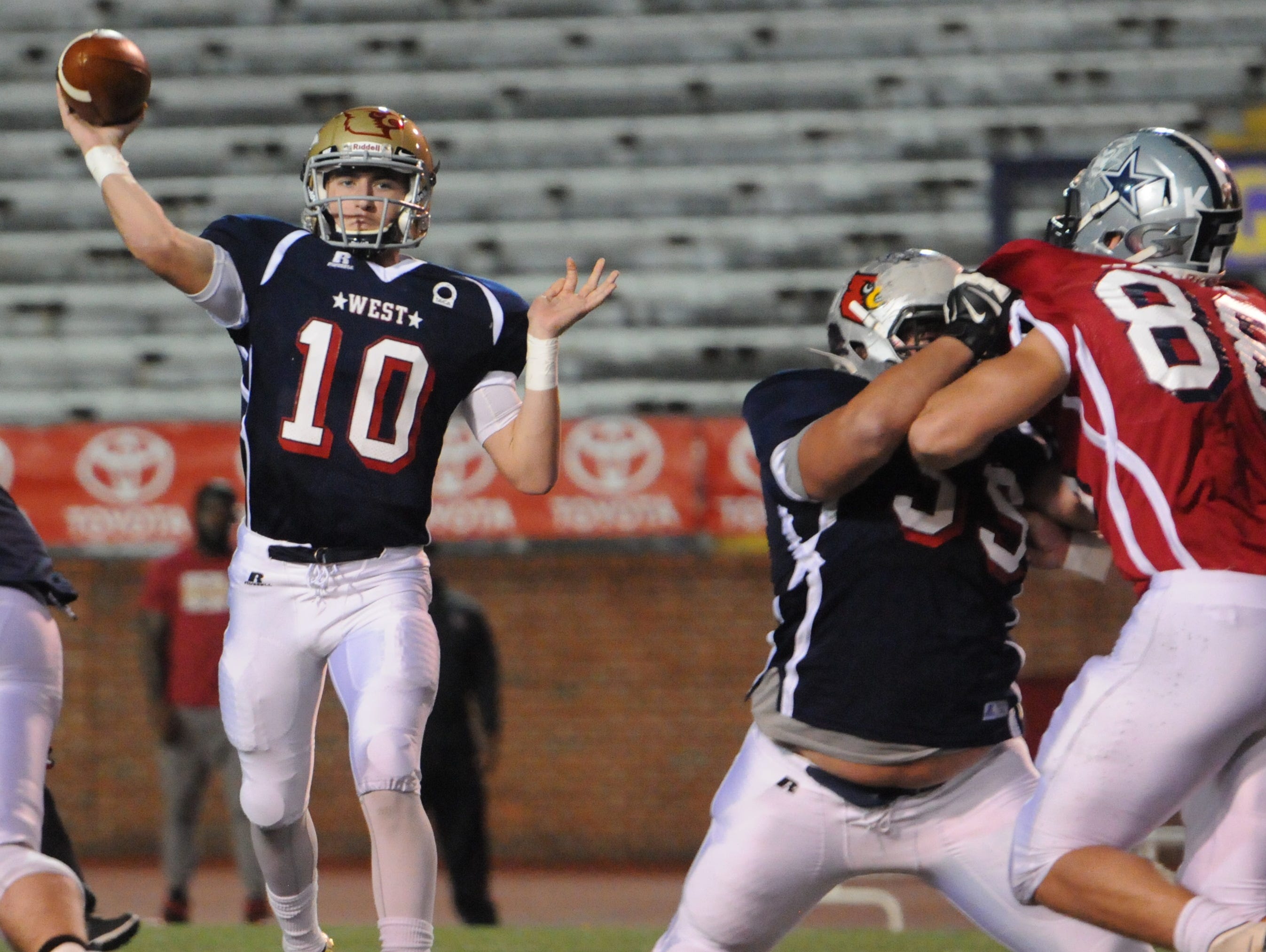 West quarterback Andrew Bunch (Independence) fires a pass during Friday's East-West All-Star Game in Cookeville.