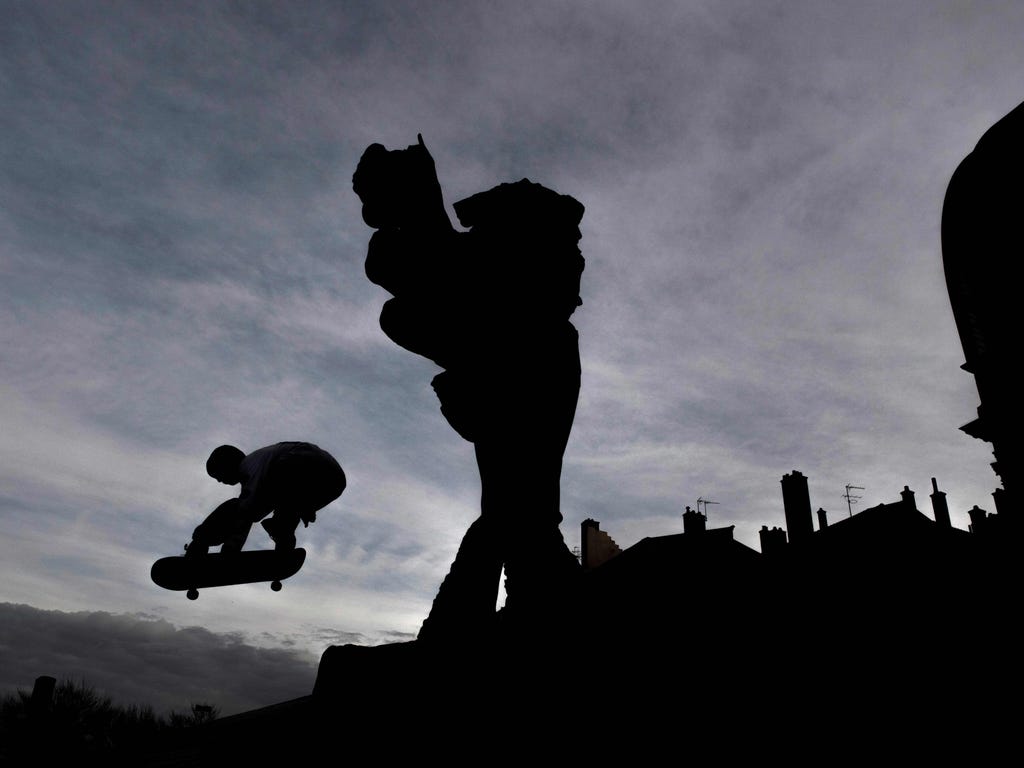 A skateboarder rides in Louis Pradel Square in Lyon, France.