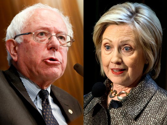 Bernie Sanders on the left and Hillary Clinton on the right Democratic Presidential Candidates