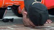 Tony Stewart kisses the bricks after winning the Allstate