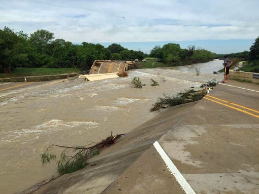 The Blanco River bridge on FM 165 between Henly and Blanco was wiped ...