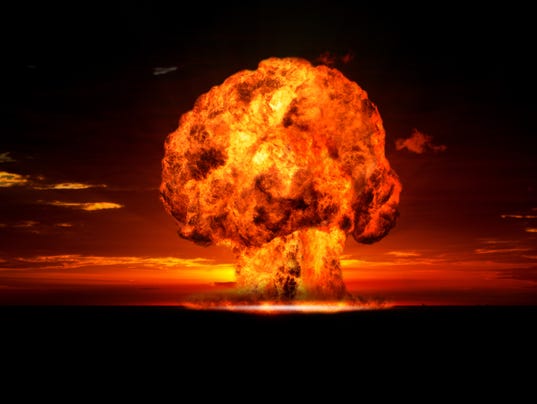 Nuclear explosion in an outdoor setting.