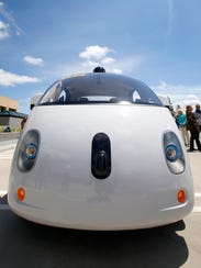 Google's new self-driving prototype car during a demonstration