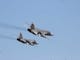 Two Russian Sukhoi Su-24 attack aircraft fly over the