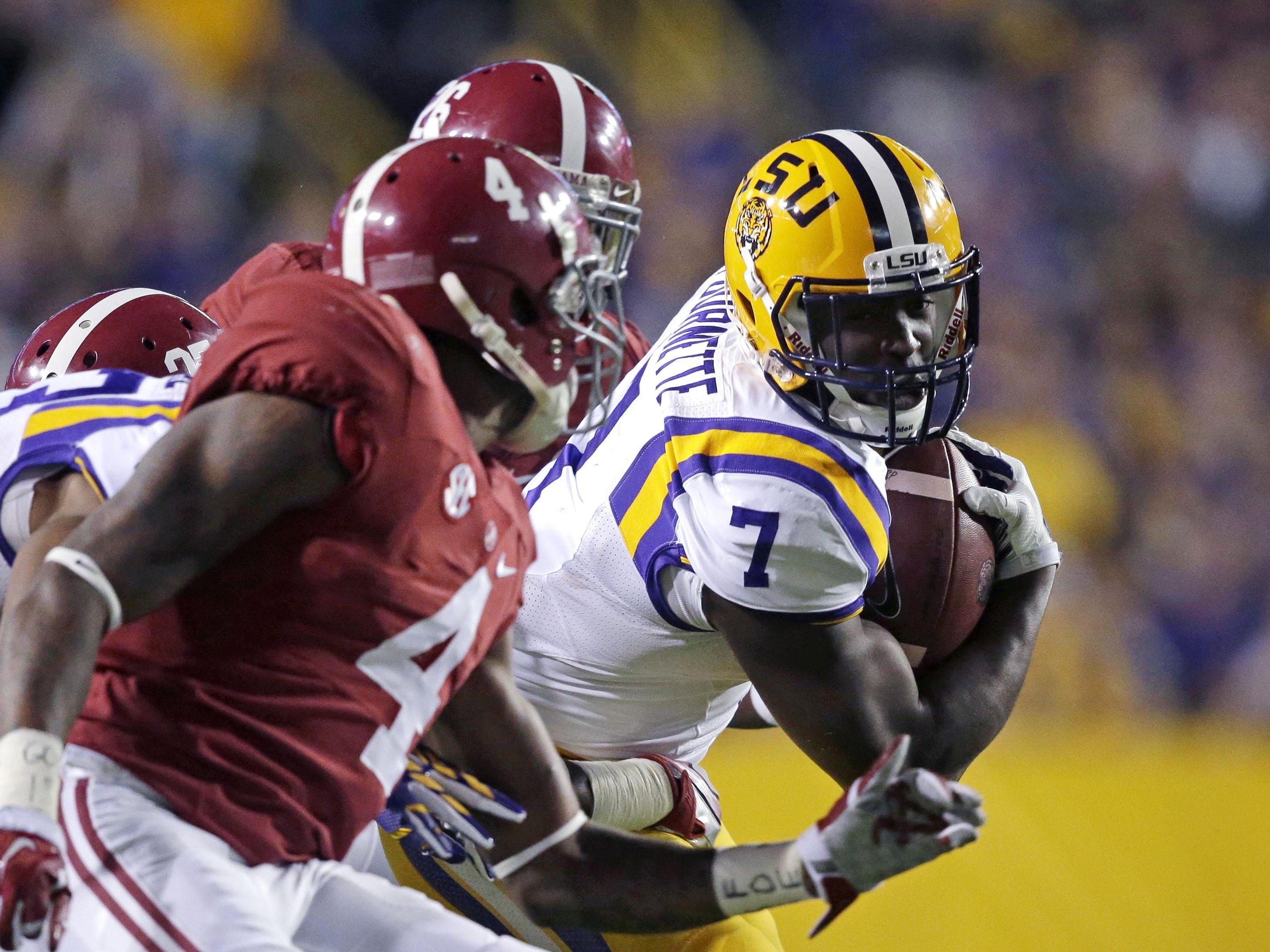 LSU running back Leonard Fournette (7) carries in the first half against Alabama in Baton Rouge, La., last season.