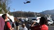 Gov. Bill Hallam drives by helicopter to the TEMA command