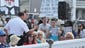 Police try to quit people chanting during Governor Chris Christie's town hall meeting at the Huisman Gazebo  in Belmar.  Wednesday July 30 Belmar NJ.   Photo by Robert Ward