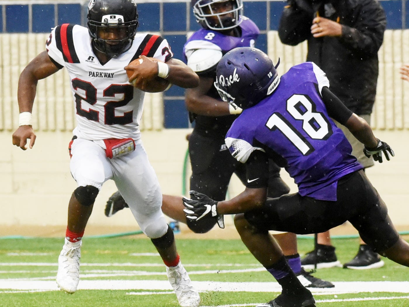 Parkway's Robert Mcknight escapes Lufkin's defense during the Battle on the Border Saturday at Independence Stadium.