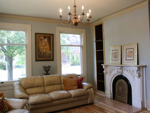 In the open living room, there is a working marble