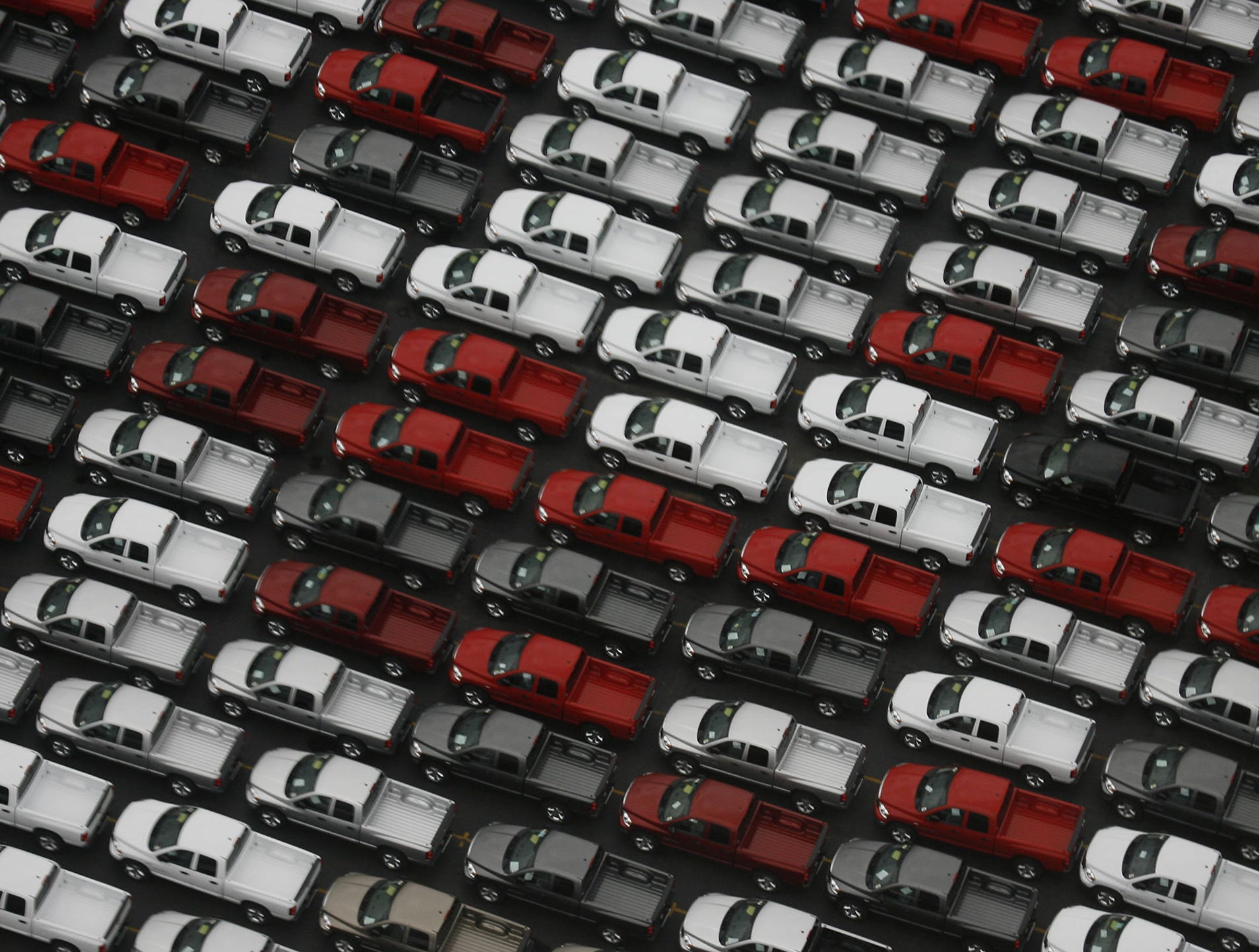 Vehicles are lined up at Chrysler's Warren Truck Assembly Plant on Sept. 19, 2006, in Detroit.