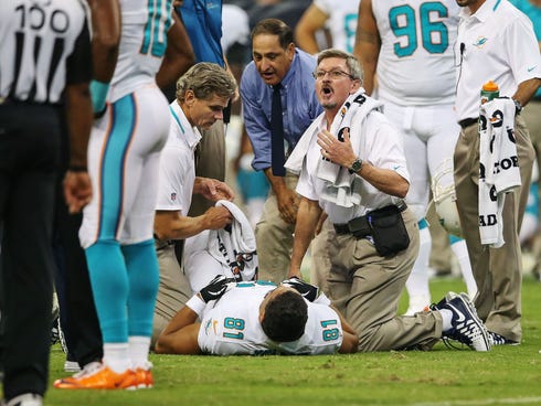 Miami Dolphins tight end Dustin Keller (81) suffered a gruesome knee injury in the preseason that sidelined him for the entire season.