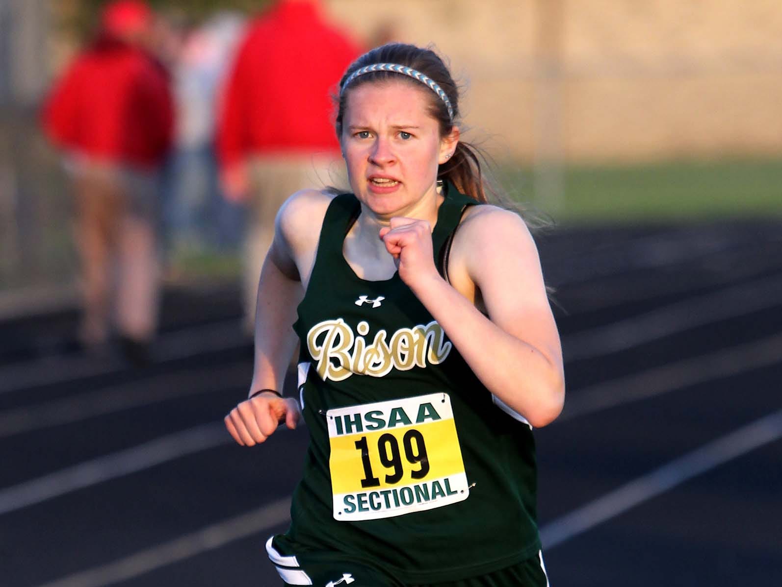 Isabel Weise of Benton Central won the 800 meters at the Benton Central Sectional on Tuesday night.