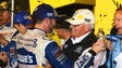 Rick Hendrick, right, celebrates with his driver Jimmie