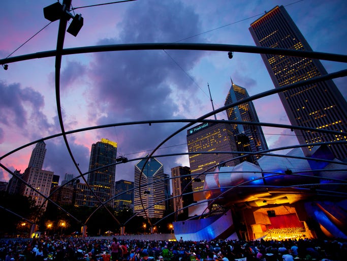 In Chicago's Millennium Park, grab a spot early at the Jay Pritzker Pavilion. The 95,000-sqare-foot Great Lawn allows for 7,000 people, but it fills up fast.