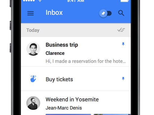 Google's new e-mail product, Inbox, on the iPhone.