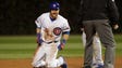 Game 1 in Chicago: Cubs left fielder Ben Zobrist reacts