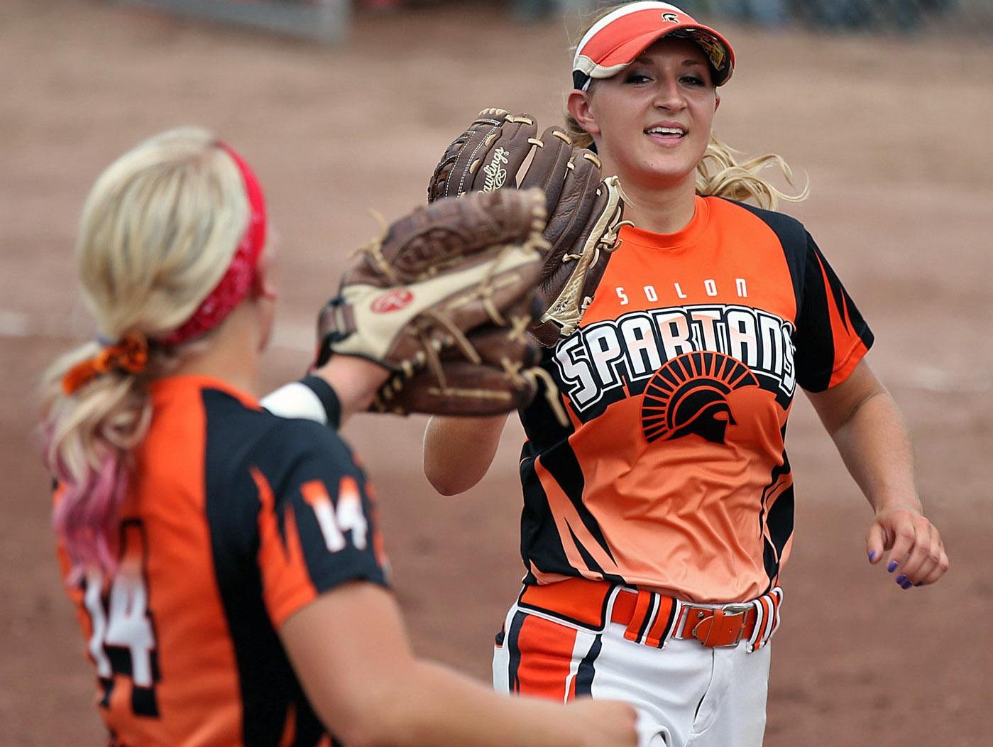 Solon senior Emily Ira (right) was a first-team selection in the WAMAC East Division as a pitcher. Ira is 25-2 on the year with a 0.50 ERA and 338 strikeouts, which ranks first in all of Class 3A, in 168 innings pitched.