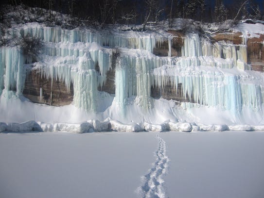 Ice climbing at Pictured Rocks National Lakeshore.