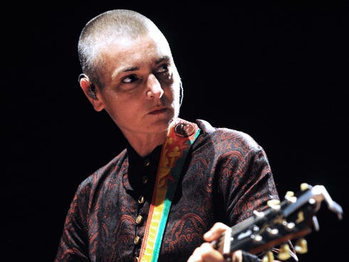 Irish singer Sinead O'Connor performs on Aug. 11, 2013 during the Inter-Celtic Festival of Lorient, France.