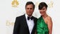 Mark Ruffalo, who starred in The Normal Heart, and his wife, Sunrise Coigney, were both loyal to Lanvin – he in a navy silk-wool blend tux and she in an emerald green silk one-shoulder gown.