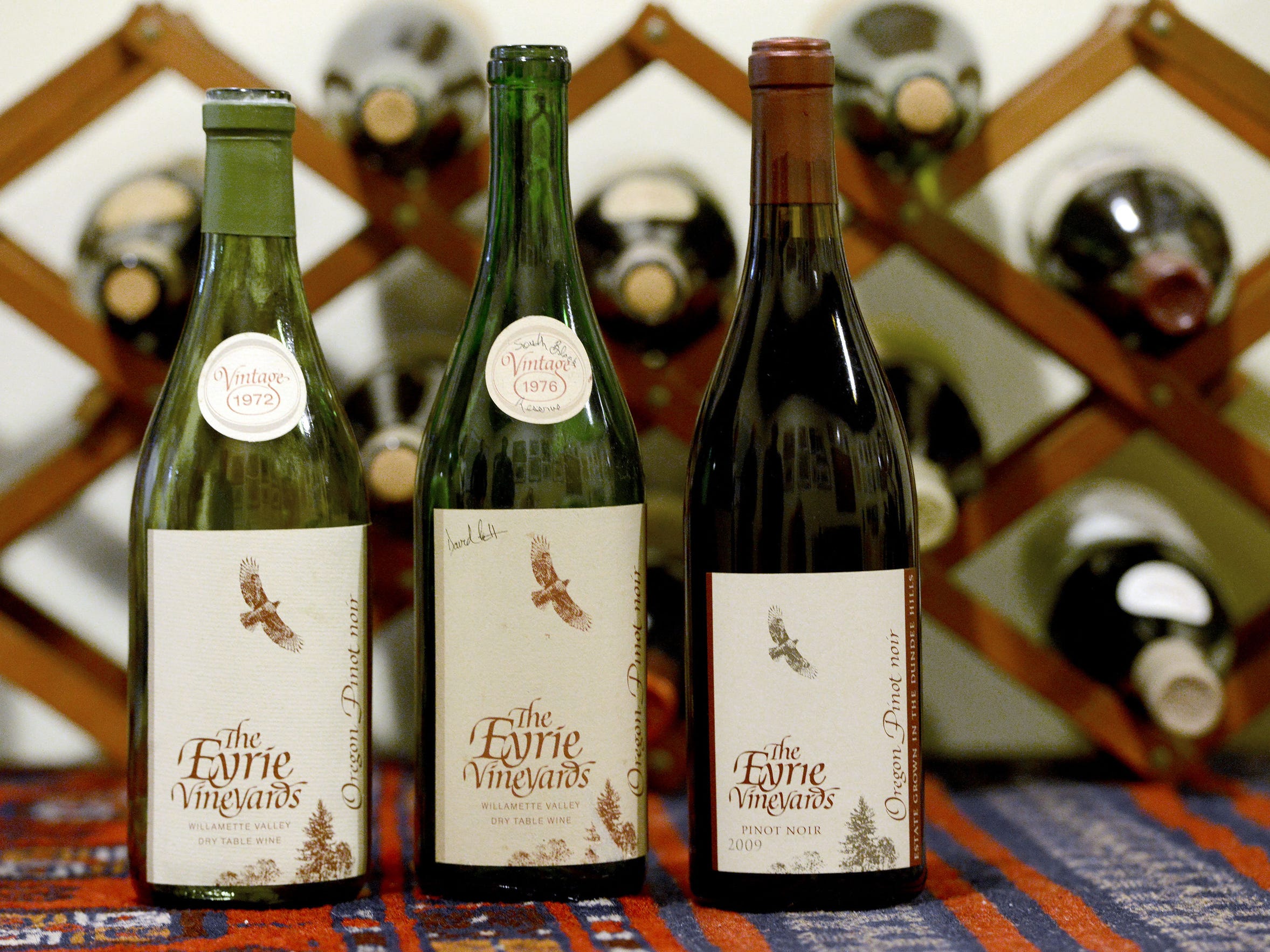 Bottles of pinot noir at The Eyrie Vineyards date back