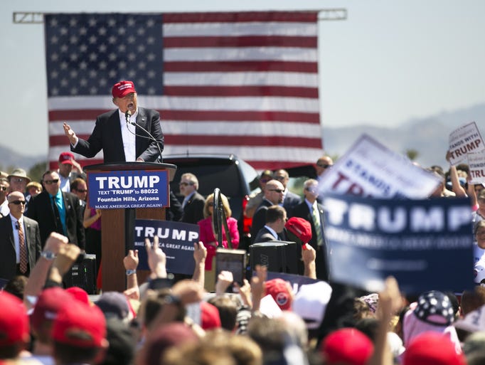 Republican presidential candidate Donald Trump speaks