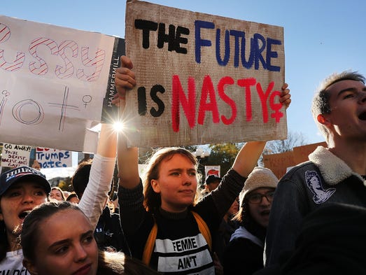 Hundreds of anti-Donald Trump protesters hold a demonstration