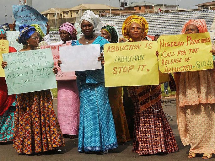Members of the All Nigeria Confederation of Principals of Secondary Schools stage a protest against the government in Ibadan. The Nigerian government has offered a reward for any information leading to the location of the abductors and has accepted U.S. help to finding the missing girls.