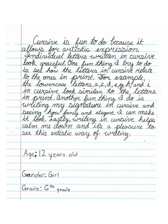 Correct size shape cursive homework picture