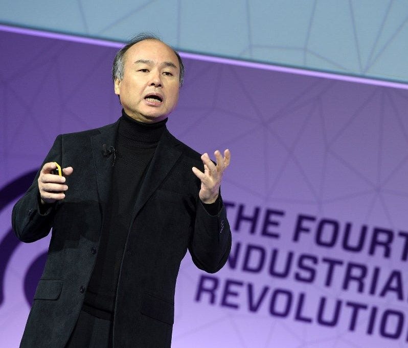 Founder & and CEO of SoftBank Group, Masayoshi Son, speaks during a keynote speech at the Mobile World Congress in Barcelona on February 27, 2017 in Barcelona.