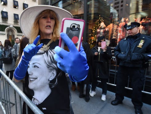 Kelly Jacobs, a Clinton delegate from Mississippi, in front of Trump Tower in New York on Nov. 10, 2016.