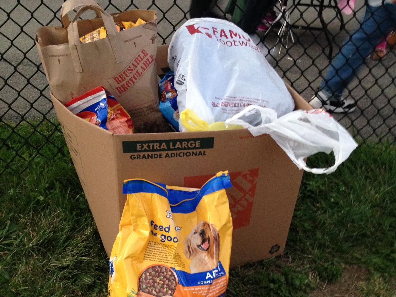 Some of the goods that were collected during Friday's Ketcham-Yorktown field hockey game that will go to the SPCA of Westchester