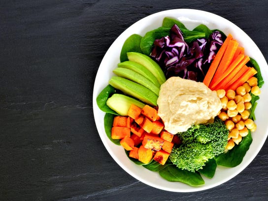 Healthy lunch bowl with super-foods and mixed vegetables