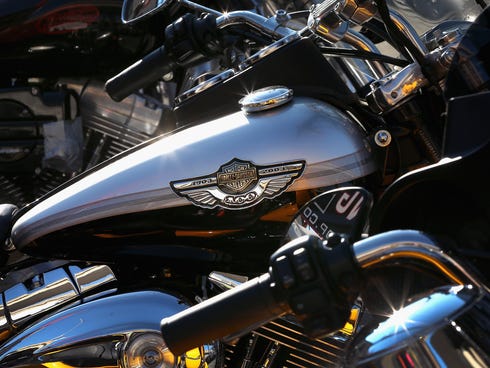 MILWAUKEE, WI - AUGUST 31:  Motorcycles line the streets near the Summerfest grounds where enthusiasts were gathering to celebrate Harley-Davidson's 110th anniversary on August 31, 2013 in Milwaukee, Wisconsin.