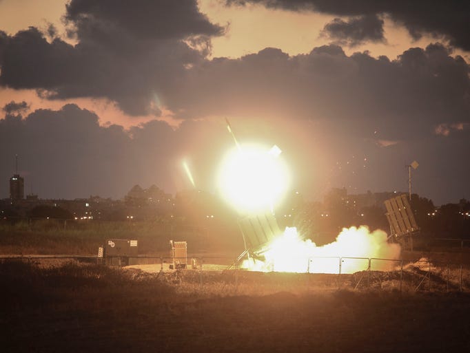 ASHDOD, ISRAEL - JULY 16: The Iron Dome air-defense system fires to intercept a rocket over the city of Ashdod on July 16, 2014 in Ashdod,Israel. An Egyptian ceasefire proposal was yesterday refused by Hamas, who continued their missile bombardment on Israel. Israel has today issued a warning to 100,00 residents of northern Gaza to evacuate their homes as it continues with planned airstrikes as part of operation 'Protective Edge'. Israeli Prime Minister Benjamin Netanyahu said he had 'no choice' but to intensify the military operation in light of the refusal to ceasefire terms from Hamas officials. (Photo by Ilia Yefimovich/Getty Images)