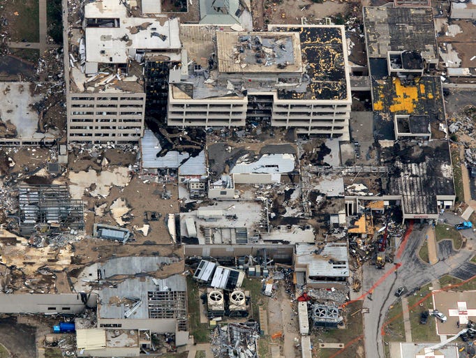 JOPLIN, MO - MAY 24: Much of Joplin, Missouri lays in rubble after a massive tornado passed through the town killing at least 122 people May 24, 2011 in Joplin, Missouri. The tornado that ripped through the town of about 50,000 people May 22 is being called the deadliest single tornado in the U.S. in 60 years. (Photo by Benjamin Krain/Getty Images)