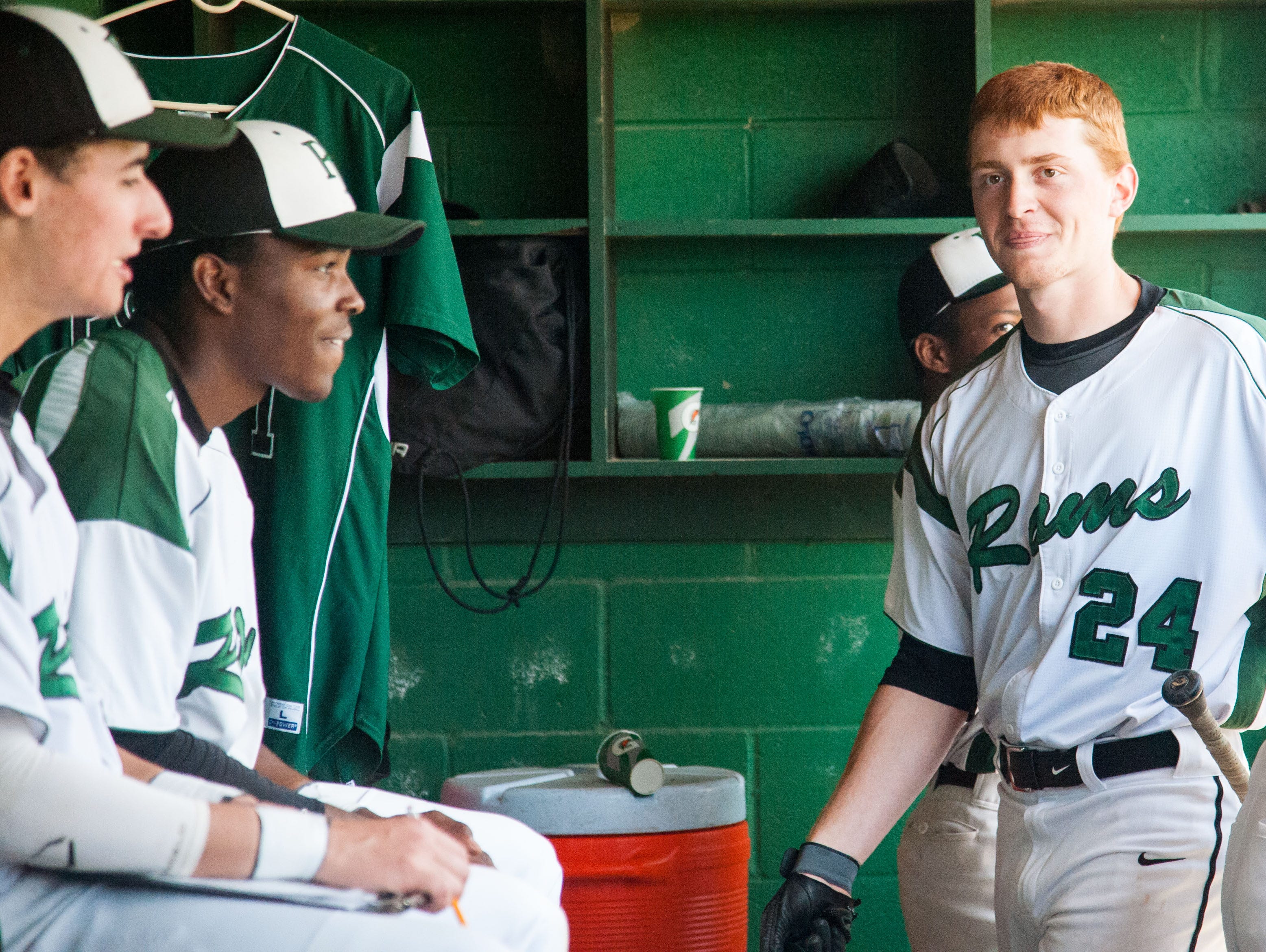 Parkside designated hitter Matt Smith (24) receives the silent treatment after hitting his second home run against James M Bennett on Saturday afternoon in Bayside South action.