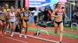 Molly Huddle (right) competes during the women’s 5000m