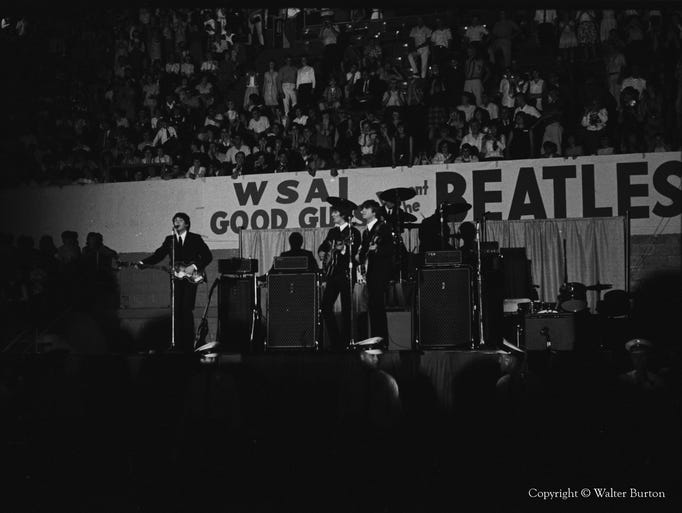 The original concert shot that became the cover of the "Beatles in Cincinnati" concert booklet/magazine produced by WSAI-AM.