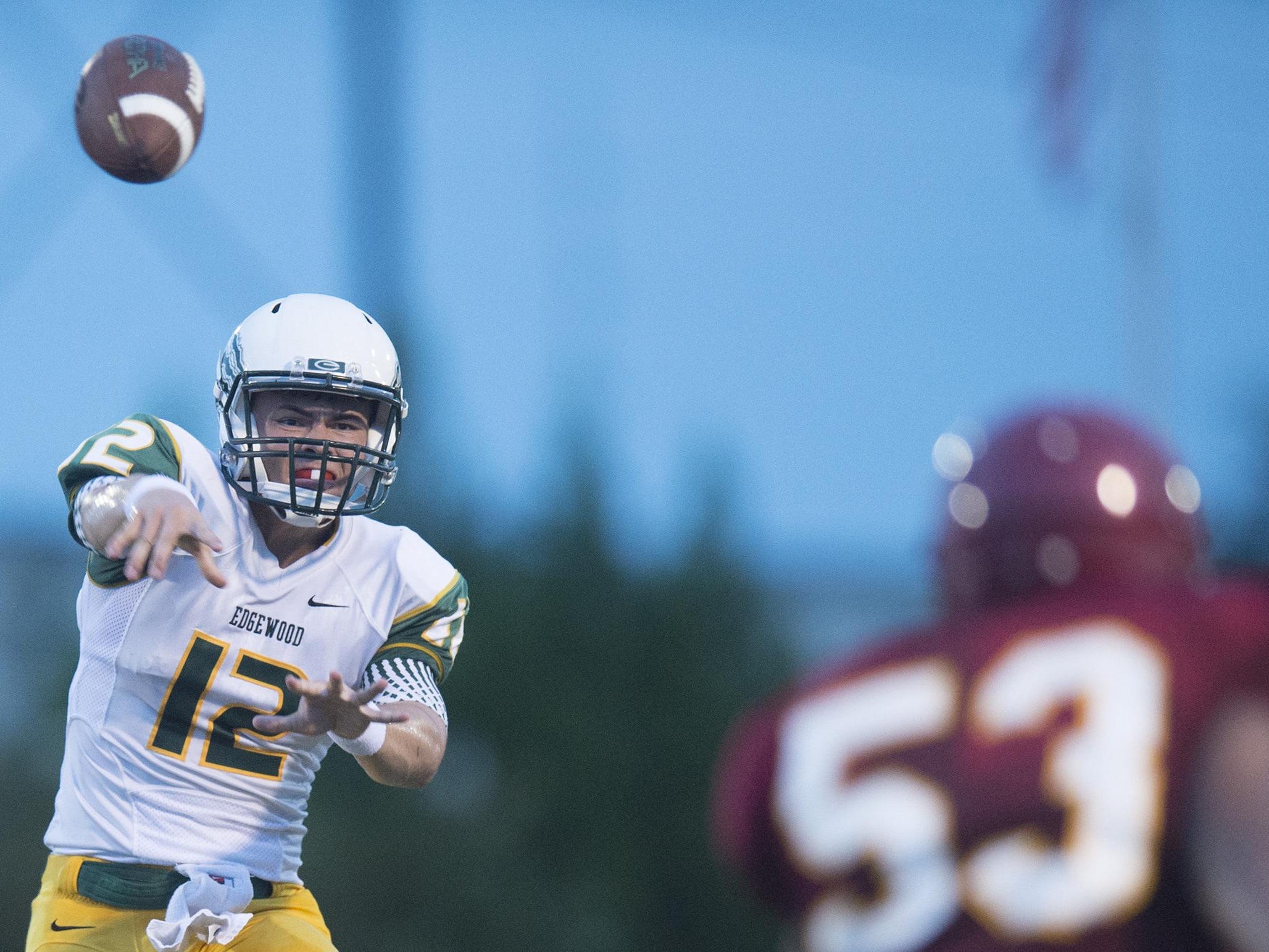 Nathan Rourke, shown in Edgewood’s season opener on Aug. 20, threw for 297 yards and five touchdowns in the Wildcats’ 67-0 win at Evangel Christian on Friday.