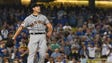 Aug. 25: Giants pitcher Matt Moore reacts after giving