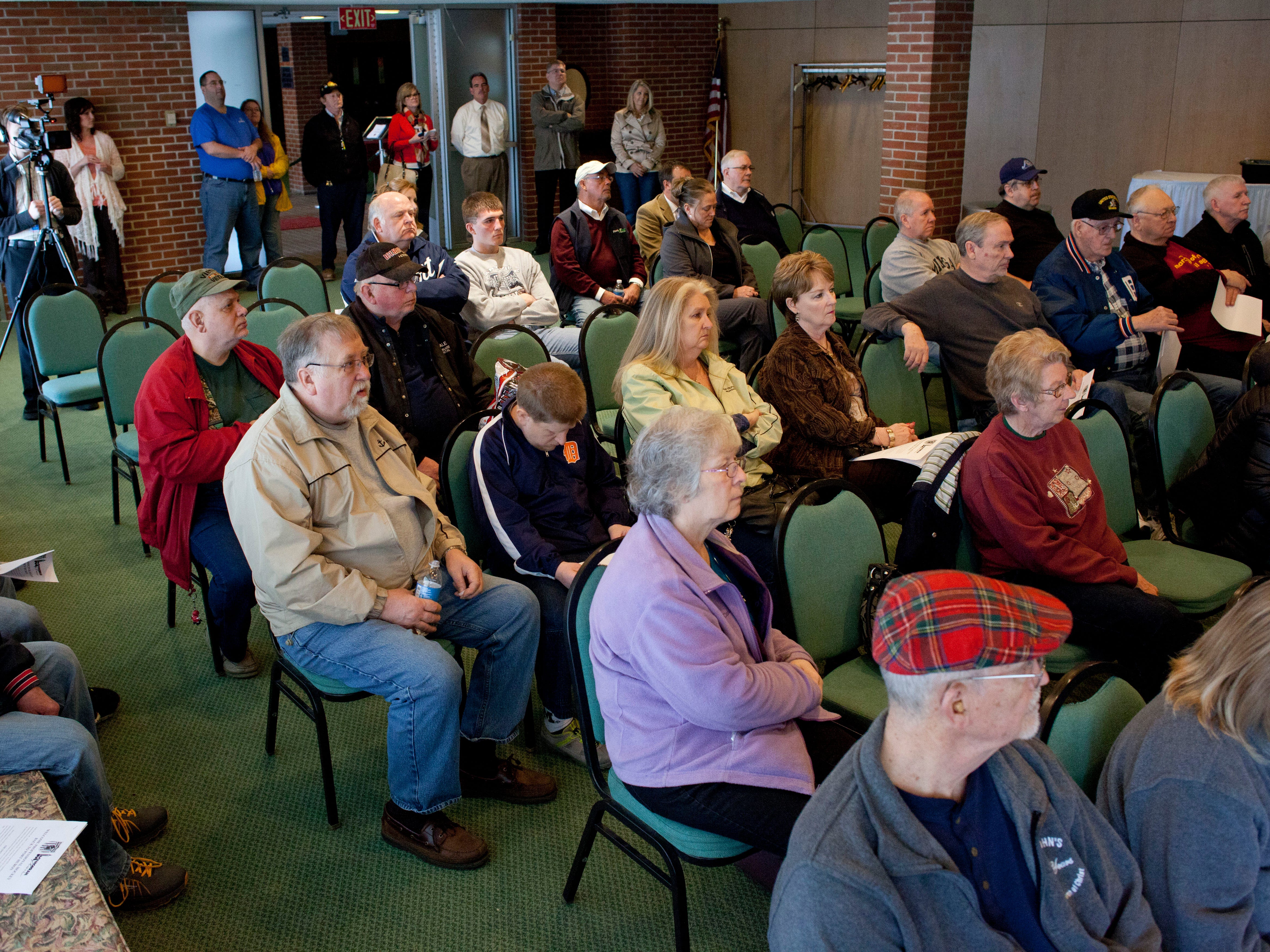Dozens of people listen as a new Federal Hockey League team is announced during a press conference April 2, 2015 at McMorran Place in Port Huron.