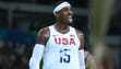 United States forward Carmelo Anthony (15) reacts during