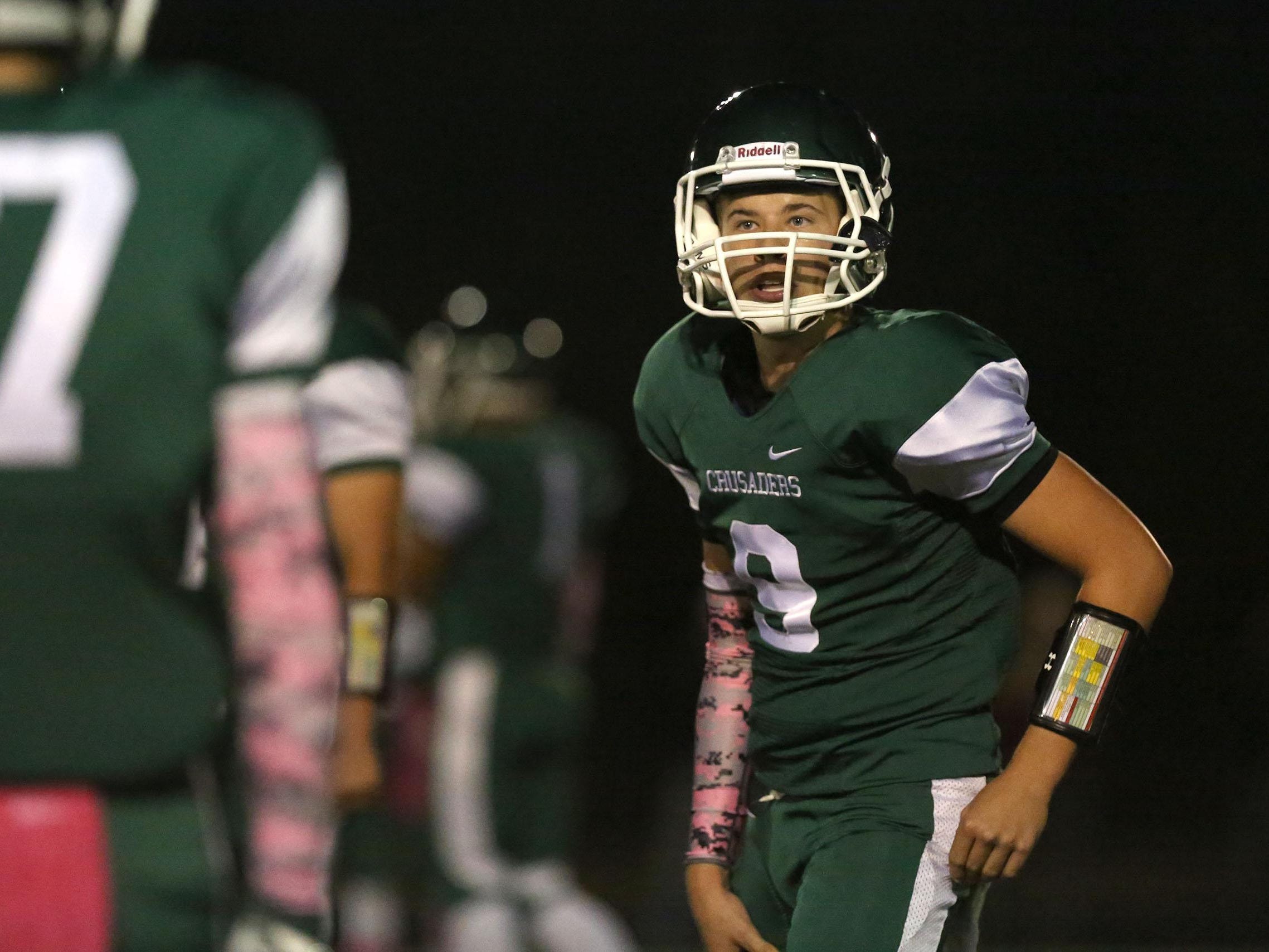Salem Academy quarterback Andrew Baker during their game with Blanchet on Friday, Oct. 16, 2015, in Salem, Ore.