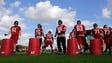 Atlanta Falcons players go through drills during a
