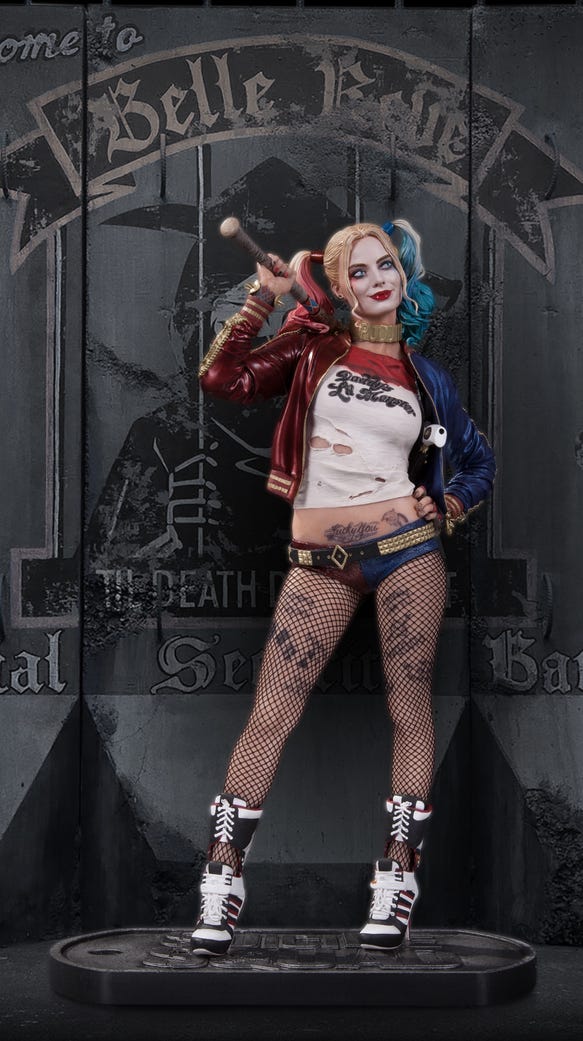 Harley Quinn estátua, esculpida por James Marsano.