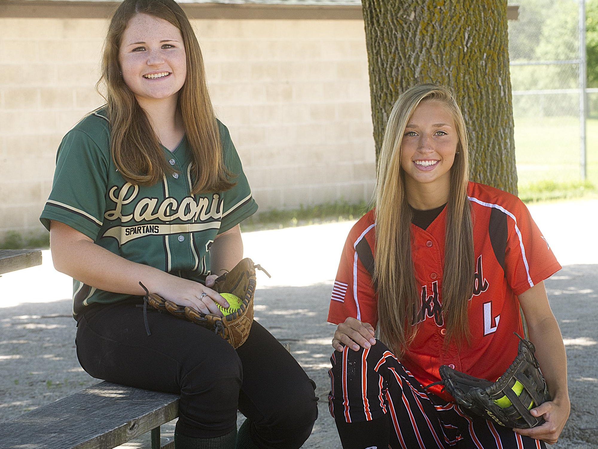Laconia’s Kayla Schwebke (left) and Oakfield’s McKaela Ryan are the 2015 All-Area Softball Co-Players of the Year.