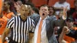 Oklahoma State coach Brad Underwood expresses his displeasure